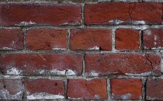 A close up of a brick wall with red paint photo