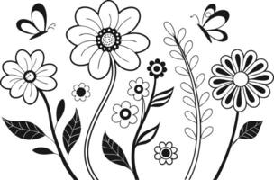 Groovy Flowers Clipart Bundle in Retro Style vector