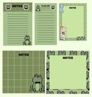 cute frog-themed notepad pages and memo pads collection. vector