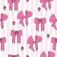 cute ribbon bows and strawberry seamless pattern vector