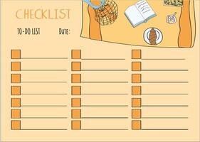 Checklist template with picnic graphic elements. Planner for daily and weekly organizing. vector