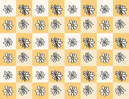 retro daisy checkered board pattern. retro yellow gingham pattern. vector