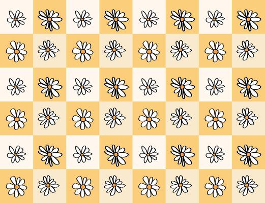 retro daisy checkered board pattern. retro yellow gingham pattern.