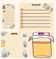 tea time themed notepad and memo page set vector