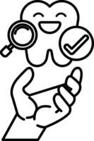 cartoon of a tooth with a smiley face and a hand holding it vector
