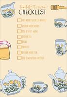 self-care checklist with a tea time theme. Planner for daily and weekly organizing. vector