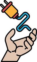 A hand holding a plug with a wire coming out of it vector