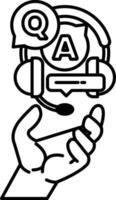 hand holding a headset with a Q and A on it vector