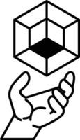 hand holding a cube in line art style vector