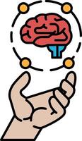 A hand holding a brain with a circle around it vector