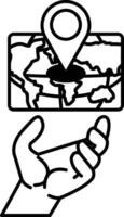 hand is holding a map of the world with a dot on it vector