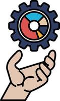 A hand holding a gear with a pie chart on it vector