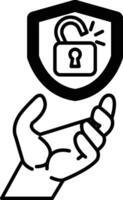 hand holding a shield with a keyhole in it vector