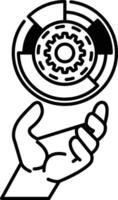 hand holding a gear with a circle around it vector