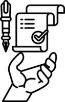 hand holding a pen and a piece of paper with a check mark on it vector