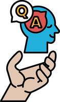 A hand holding a head with the letters Q and A on it vector