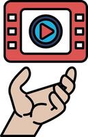 A hand holding a red and white game controller vector