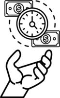 hand holding a stack of money and a clock vector