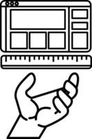 hand holding a ruler over a computer monitor vector