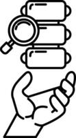 hand holding a magnifying glass over a stack of three blocks vector