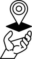 hand holding a red marker pointing to a map vector