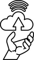 hand is holding a cloud with a line pointing upwards vector