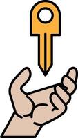 A hand holding a key with a yellow tip vector