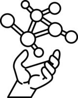 hand holding a molecule in line art style vector