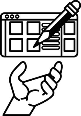 hand holding a pencil is drawing on a computer screen
