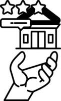 hand is holding a building with three stars on it vector