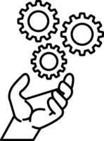 hand holding three gears in line art style vector