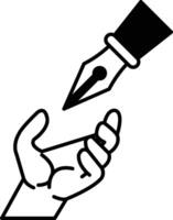pen is shown with a hand reaching out to it vector