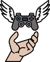 A hand holding a controller with wings on top of it vector
