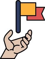 A hand holding a flag with a red and yellow stripe vector