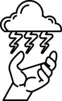 hand is holding a cloud with lightning bolts vector