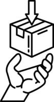 hand is holding a box with a arrow pointing down vector