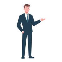 Businessman in suit and tie, pointing at something vector