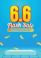 A5 Flash Sale 6.6 Poster Template with 3D Text and Product Mockup vector