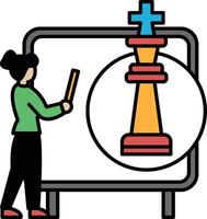 A woman is drawing a chess board with a knight on it vector