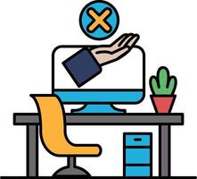 A computer monitor is covered with a hand, and a sign says X above it vector