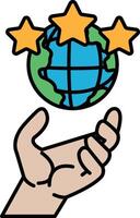 A hand holding a globe with three stars on it vector