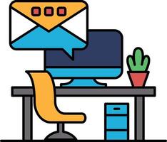A computer desk with a chair, a monitor, and a potted plant vector