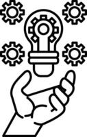 hand holding a light bulb with a bunch of gears around it vector