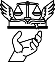 hand is holding a book with scales on top of it vector