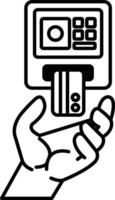 A hand holding a credit card in front of a card reader vector