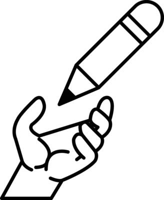 pencil is shown with a hand holding it
