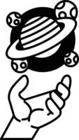 hand is holding a planet in the sky vector