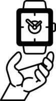 hand holding a watch with the time vector