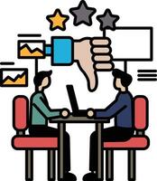 Two men sitting at a table with a thumbs down gesture on the table vector