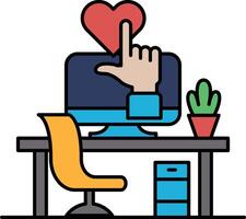 A computer monitor with a heart on it and a hand pointing to it vector